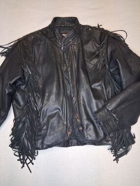 Vintage Harley Davidson Fringe Leather Jacket for Women - Black